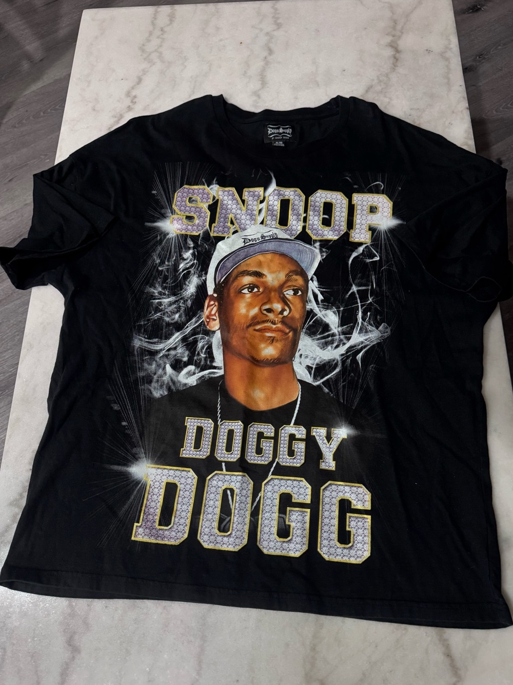 Black Graphic Doggy Dogg Tee - Classic Rap Portrait